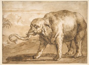 Słoń w krajobrazie autorstwa Giovanni Domenico Tiepolo