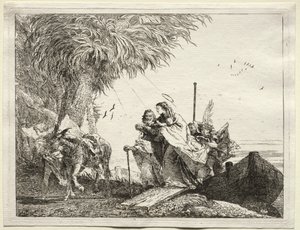 Ucieczka do Egiptu: Święta Rodzina, wysiadanie autorstwa Giovanni Domenico Tiepolo
