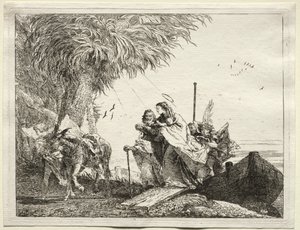 Ucieczka do Egiptu: Święta Rodzina, wysiadanie. autorstwa Giovanni Domenico Tiepolo