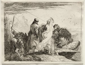 Ucieczka do Egiptu: Święta rodzina opuszcza brzeg. autorstwa Giovanni Domenico Tiepolo