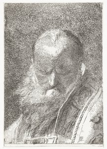 Kleryk z łysą głową w ornacie Kolekcja głów (tytuł serii) Raccolta di Teste (tytuł serii) autorstwa Giovanni Domenico Tiepolo