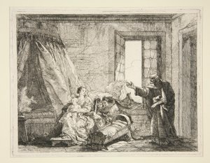 Józef ogłasza Maryi Zakon opuszczenia, z cyklu Idee pittoresche sopra la fuga in Egitto (Ucieczka do Egiptu) autorstwa Giovanni Domenico Tiepolo