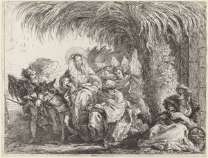 Józef klęka z Dzieciątkiem przed Maryją na Osiołku autorstwa Giovanni Domenico Tiepolo