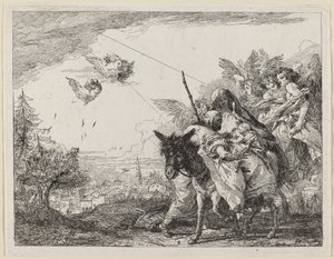 Józef, stojący, adoruje dziecko autorstwa Giovanni Domenico Tiepolo