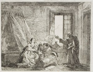 Józef mówi Marii o ich zbliżającym się wyjeździe, tablica czwarta z Ucieczki do Egiptu autorstwa Giovanni Domenico Tiepolo