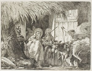 Józef i Maria szukają schronienia, płyta piąta z Ucieczki do Egiptu autorstwa Giovanni Domenico Tiepolo