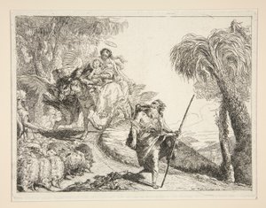 Józef z Dziewicą z Dzieciątkiem, z cyklu Idee pittoresche sopra la fuga in Egitto (Ucieczka do Egiptu) autorstwa Giovanni Domenico Tiepolo