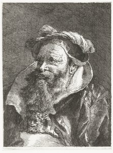 Mężczyzna z głową satyra na sprzączce Kolekcja głów (tytuł serii) Raccolta di Teste (tytuł serii) autorstwa Giovanni Domenico Tiepolo
