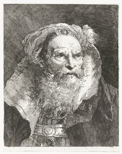 Mężczyzna w turbanie i wysokiej stójce Kolekcja głów (tytuł serii) Raccolta di Teste (tytuł serii) autorstwa Giovanni Domenico Tiepolo