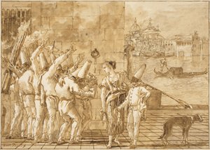 Pożegnanie Punchinello z Wenecją autorstwa Giovanni Domenico Tiepolo