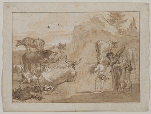 Owce i krowy, lata 90. XVIII wieku. autorstwa Giovanni Domenico Tiepolo