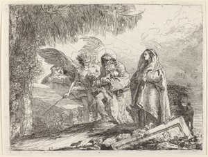 Lot, Święta Rodzina wędrująca z Aniołem autorstwa Giovanni Domenico Tiepolo