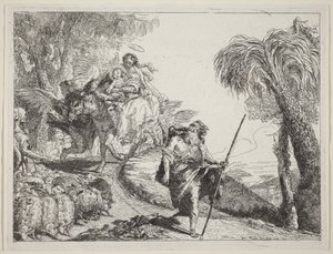 Ucieczka z Józefem na pierwszym planie autorstwa Giovanni Domenico Tiepolo