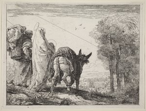 Ucieczka ze Świętą Rodziną po lewej autorstwa Giovanni Domenico Tiepolo