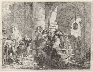 Święta Rodzina przybywająca do bramy miejskiej autorstwa Giovanni Domenico Tiepolo