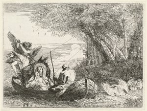 Przeprawa Świętej Rodziny przez rzekę autorstwa Giovanni Domenico Tiepolo