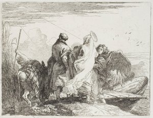 Święta Rodzina Schodząca z Brzegu, płyta piętnasta z Ucieczki do Egiptu autorstwa Giovanni Domenico Tiepolo