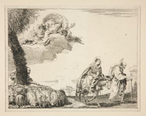 Święta Rodzina, z cyklu Malownicze idee nad ucieczką do Egiptu (Ucieczka do Egiptu) autorstwa Giovanni Domenico Tiepolo
