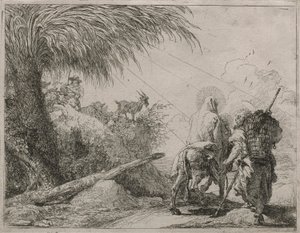 Święta Rodzina na kamienistej ścieżce z cyklu Idee pittoresche sulla fuga in Egitto (Ucieczka do Egiptu) autorstwa Giovanni Domenico Tiepolo