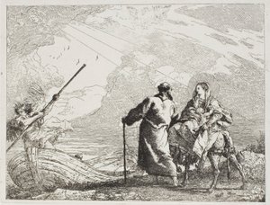 Święta Rodzina nad brzegiem rzeki, tablica czternasta z Ucieczki do Egiptu autorstwa Giovanni Domenico Tiepolo