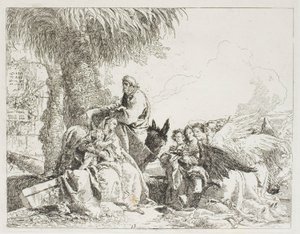 Odpoczynek w locie, płyta trzynasta z Ucieczki do Egiptu autorstwa Giovanni Domenico Tiepolo