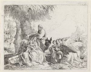 Odpoczynek w locie z adorującymi aniołami autorstwa Giovanni Domenico Tiepolo
