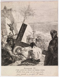 Via crucis - Stacja IX. Jezus upada po raz trzeci autorstwa Giovanni Domenico Tiepolo