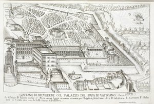 Widok na ogrody Belvedere w Pałacu Papieskim, Watykan autorstwa Giovanni Domenico de