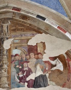 Reprezentacja św. Katarzyny ze Sieny przed papieżem Grzegorzem XI a Avignon Fresco autorstwa Giovanniego Donato da Montorfano (1460-1502) Rama kaplicy Bolla, lewa nawa (św. Katarzyna ze Sieny przed papieżem Grzegorzem XI w Awinionie) Fresk autorstwa Giovan