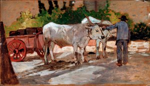 Wóz z bykami i chłopem - Malarstwo autorstwa Giovanni Fattori