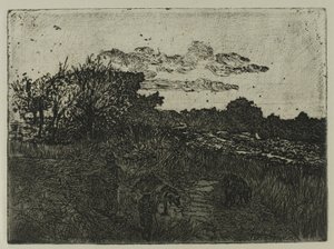 Kraj o zachodzie słońca ze świniopasami autorstwa Giovanni Fattori