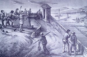 Obrona Livorno z Fort San Pietro, Giovanni Fattori (1825-1908), grawerowanie autorstwa Giovanni Fattori