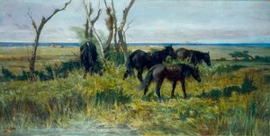 Pastwisko Maremma. Pasące się konie, ok. 1872 (olej na płótnie) autorstwa Giovanni Fattori