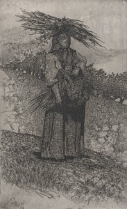 Chłopka zbierająca patyki, 1884-1908. autorstwa Giovanni Fattori