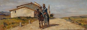 Żołnierz na koniu lub karabinier na koniu w patrolu autorstwa Giovanni Fattori