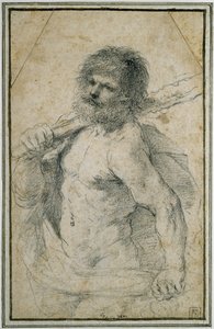Herkules, 1555 - 1666 (czarna kreda na złamanym białym papierze) autorstwa Giovanni Francesco Barbieri