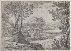Rodzina siedząca nad rzeką, 1643 r. autorstwa Giovanni Francesco Grimaldi