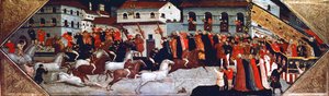 Wyścig konny Palio na ulicach Florencji, obraz Giovanniego di Francesco Toscani (ok. 1370-1430), fragment panelu z cassone (skrzynia), Włochy