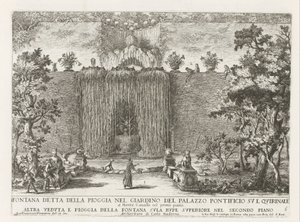 Fontein in de tuinen van het Quirinal Palace te Rome Fontanna zwana deszczem w ogrodzie pałacu papieskiego na Kwirynale (...) (tytuł na obiekcie) Fontanny w pałacach i ogrodach Rzymu (tytuł serii) Fonteinen in de paleizen en tuine autorstwa Giovanni Francesco Venturini