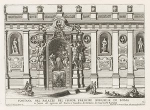 Nymphaeum in de binnenplaats van het Palazzo Borghese te Rome Fontanna w pałacu signor prencipe Borghese w Rzymie (...) (tytuł na obiekcie) Fontanny w pałacach i ogrodach Rzymu (tytuł serii) Fonteinen in de paleizen en tuinen van Rome (seria autorstwa Giovanni Francesco Venturini