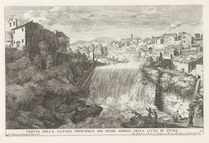 Waterval in de rivier de Aniene w Tivoli Widok na główny wodospad rzeki Aniene w mieście Tivoli (tytuł na obiekcie) Fontanny ogrodu Estense w Tivoli (tytuł serii) Fonteinen in de tuinen van Villa d