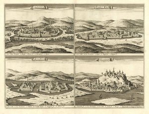 Zamki w Koszycach, Hatvan, Szolnok i Belgradzie (Giovanni Giacomo De Rossi, 1683) autorstwa Giovanni Giacomo De Rossi