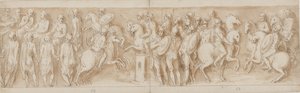 Sarmaci przed soborem cesarskim (koniec LXII, początek LXIII); otoczony przez strażników Marek Aureliusz i Pompejusz na koniach oglądają potyczkę (XC); Szlachta niemiecka niosąca wiadomość (do połowy XCI)