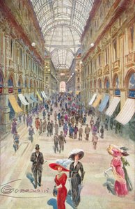 Mediolan / Milan: Galleria Vittorio Emanuele II (kolorowa litografia)