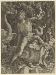 Furia uosobiona jako starzec dosiadający potwora, trzymający w lewej ręce czaszkę, ok. 1520-39.