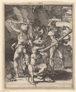 Herkules walczący z hydrą Lerna Sceny z Herkulesem (tytuł serii) autorstwa Giovanni Jacopo Caraglio