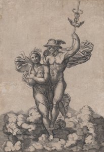 Merkury niosący Psyche na Olimp, według kompozycji Rafaela w Willi Farnes..., ok. godz. 1520-39.