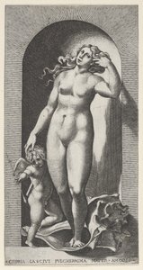 Obrazek 10: Wenus w niszy, stojąca na muszli, z Kupidynem po jej prawej stronie, z ser..., 1526. autorstwa Giovanni Jacopo Caraglio