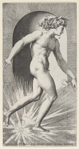 Ilustracja 11: Apollo jadący na swoim rydwanie w niszy, zwrócony w prawo, z serii mitologicznych..., 1526. autorstwa Giovanni Jacopo Caraglio