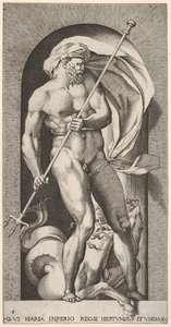Ilustracja 5: Neptun stojący w niszy trzymający trójząb, z koniem morskim hipokampu beh..., 1526.